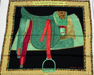 Hermes Selle d'Officier en Grande Tenue twill silk scarf