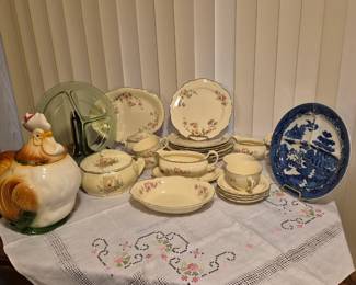 Vintage rooster cookie jar and vintage china