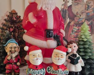 Santa blow mold and vintage ceramic Santa S & P
