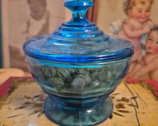 Blue glass vanity jar