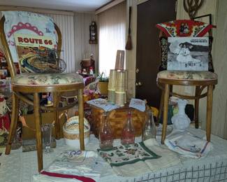 Bentood chairs, vintage linens, Route 66 book, Ventura County Memories book