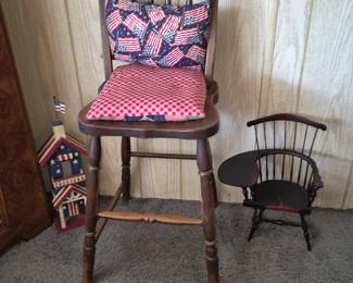 Early American style chair and spindle back doll chair