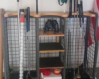 Golf Clubs and Storage Rack