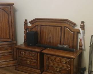 Armoire, Full Size Headboard with frame, Night Stands, Bluetooth Sound Bar and Speaker Set and Quilt Stand