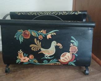 Vintage Metal Hand Painted Magazine Rack 