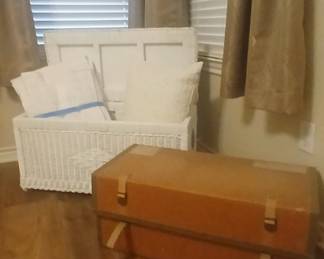White Wicker Storage Trunk / Travel Trunk