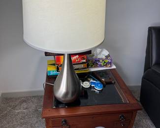 Nickel table lamps with shades [two each]