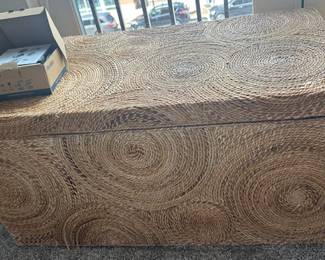 Wicker-covered wooden chest