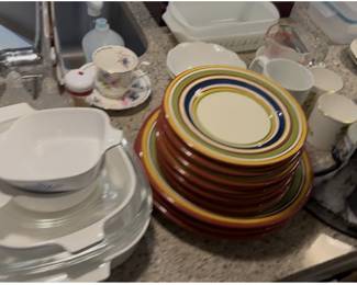 Assorted dishes, tableware, cups and saucers