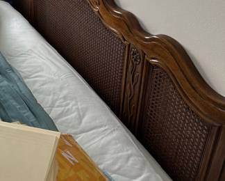 Queen-sized bed frame and headboard with matching side tables and dresser [matresses - free]