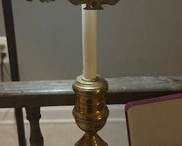Antique Country Brass Candlestick With Ornate Pressed Brass Grand Fireplace End - Gothic Victorian Decor