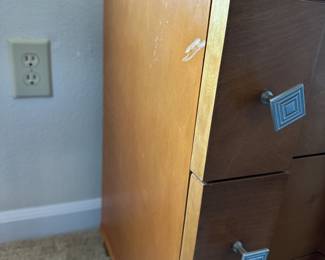A6 -$20. 3 Drawer cabinet. Minor imperfections, pulls need to be tightened. Measures 26" wide x17.5" deep 24" tall.