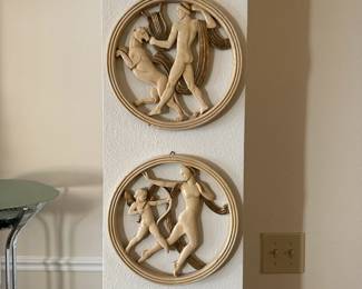 A23 - $50. PAIR of Art Deco Open Relief Wall Plaques. Measures 12.5" round.