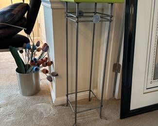 A109 - $25. Single Pedestal Side Table with Green Top.