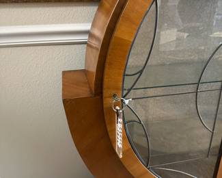 A1 - $600. Superlative Leeds Art Deco Cabinet. Registered Design No.859318 Imperfections noted in pictures. measures 48" wide x 11" deep x 49.5" tall.