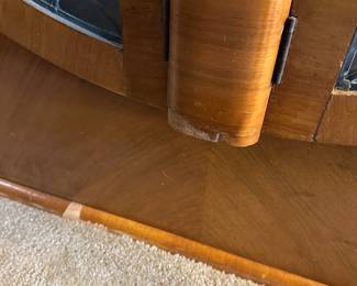 A1 - $600. Superlative Leeds Art Deco Cabinet. Registered Design No.859318 Imperfections noted in pictures. measures 48" wide x 11" deep x 49.5" tall.