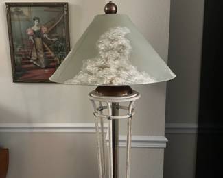 A24 - $75. Post Modern Metal & Brass Floor Lamp. Measures 64" tall.