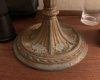 A78 - $75. Slag Glass Table Lamp. Measures 27" tall. Base has some chipping paint.