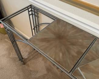 A91 - $125. Art Deco Inspired Console Table. Wrought Iron Frame. 3 Pieces of Tile used as top - but those can be changed if you so desire.