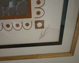 A32 - $1200. Erte #204/300 "The Balcony". Purchased from Leland Little 2019- description given: Serigraph in colors with foil and embossing, pencil signed and numbered 204/300 lower margin, accompanied by gallery paperwork, in black lacquer frame with matting. Measures 44.5" wide x 55" tall.