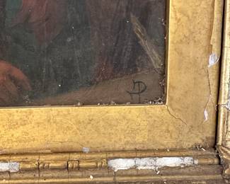 A2 - $125. Small Original OLD Painting. Framed measures 14" wide x 15.5" tall.