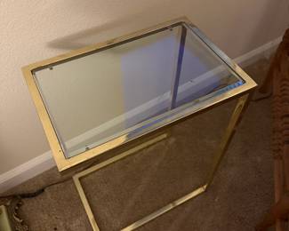A59 - $35. Metal & Glass Side Table in very good condition! Measures 10" wide x 15" deep x 20" tall.