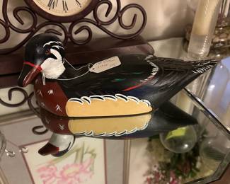 A75 - $25 Wood Duck Decoy signed "TEW". Measures 11.5" long.