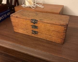 A64 - $15. Antique Wooden Box that was used for Spur Auger Bits (empty). Measures 10.5" wide x 4" deep x 4" tall.