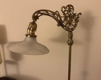 A60 - $60. Bridge Lamp with green Marble Base. Measures 59" tall.