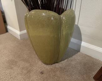 A86 - $45. Vintage MCM Green / Yellow Fluted Ribbed Planter.
