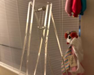 A81 - $75. Large Vintage Acrylic Tripod Easel. Measures 27" wide x 34" deep x 59" tall.