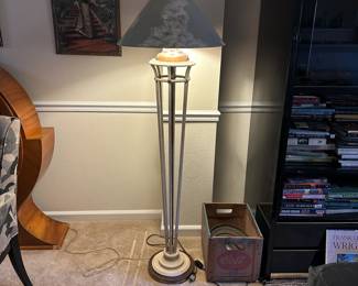 A24 - $75. Post Modern Metal & Brass Floor Lamp. Measures 64" tall.