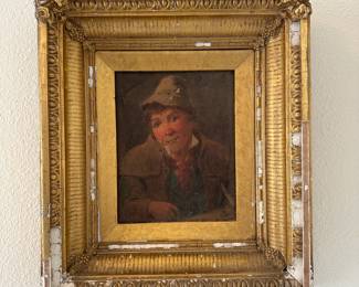 A2 - $125. Small Original OLD Painting. Framed measures 14" wide x 15.5" tall.