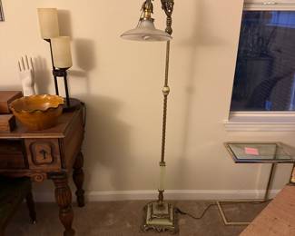 A60 - $60. Bridge Lamp with green Marble Base. Measures 59" tall.