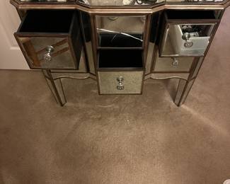 A72 - $30. As is - mirror in the center is cracked. Measures 38.5" wide x 17" deep x 32" tall.