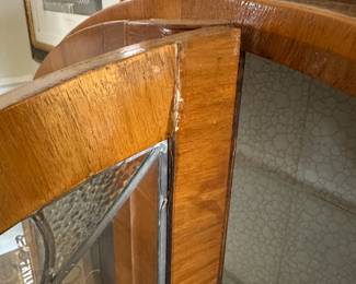 A1 - $600. Superlative Leeds Art Deco Cabinet. Registered Design No.859318 Imperfections noted in pictures. measures 48" wide x 11" deep x 49.5" tall.