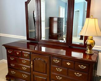 Dresser with triple mirror