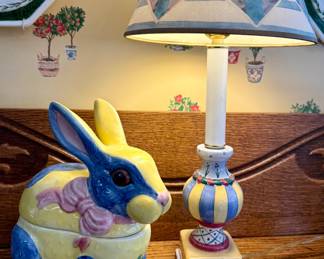Ceramic lamp, bunny dish and trinket box