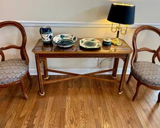 Vintage chairs and fretwork sofa table