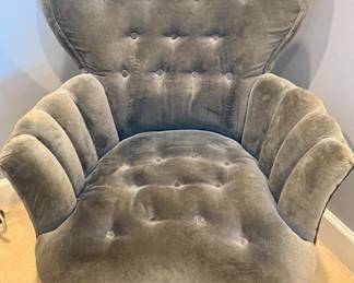 Vintage grey velvet skirted armchair
