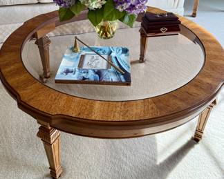Bernhardt round coffee table with glass top