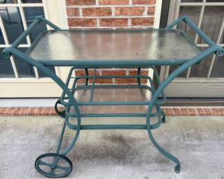 Green metal bar cart