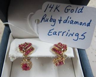 14K Gold, Ruby & Diamond Earrings