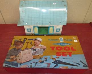 Toy Tin Barn & Tool Box