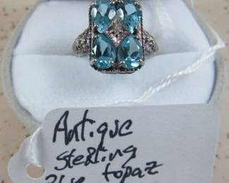Antique Sterling & Blue Topaz Ring