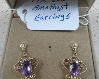 14K Gold Amethyst Earrings