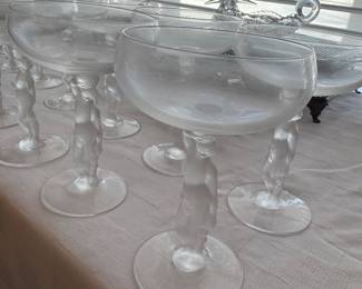 Set of 12 Vintage Bayel Crystal frosted Backus stem champagne glasses