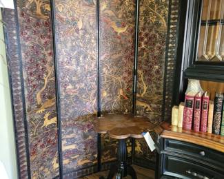 Large decorative room divider - clover top side table - Eaton Press Leather bound books