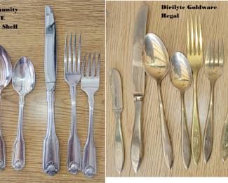 Silverplate flatware sets: Community Plate Silver Shells and Dirilyte Goldware Regal