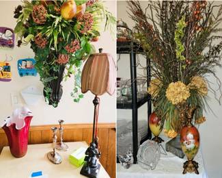 Floral displays, lamps and artglass